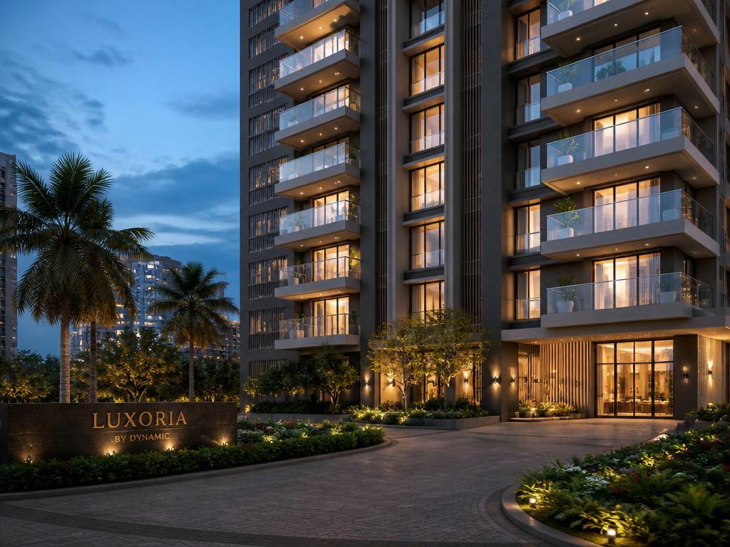 Render de fachadas e lançamentos — Torres residenciais em blue hour
