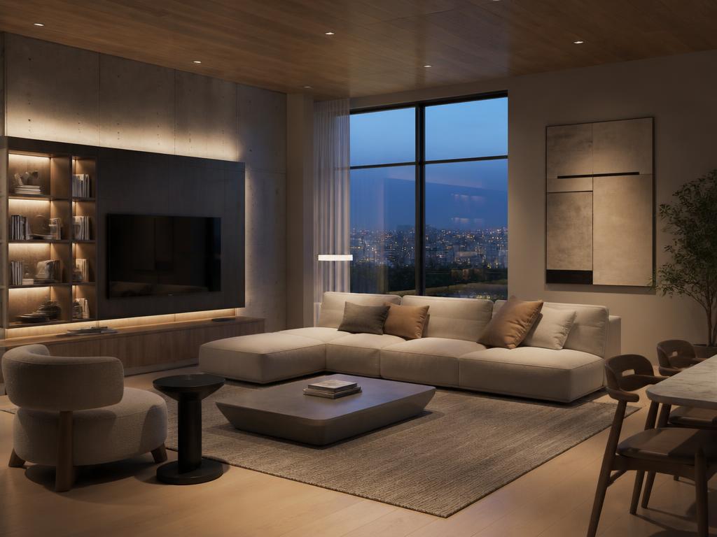 Render de interiores — Ambientes com iluminação natural e artificial